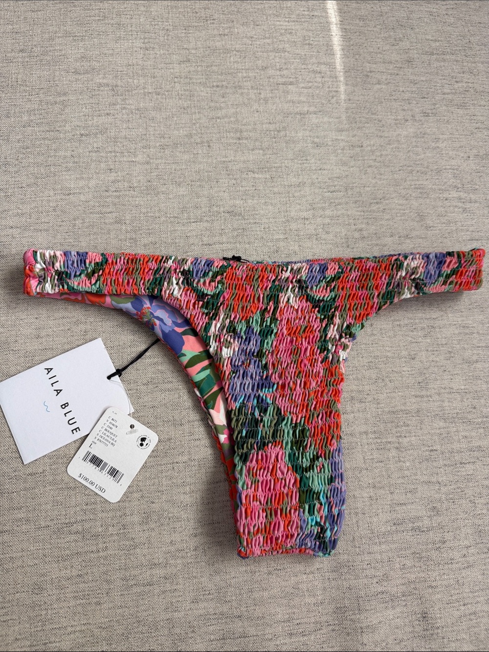 FP Movement Aila Blue Pink Green Purple Floral Shirred Bikini Bottom